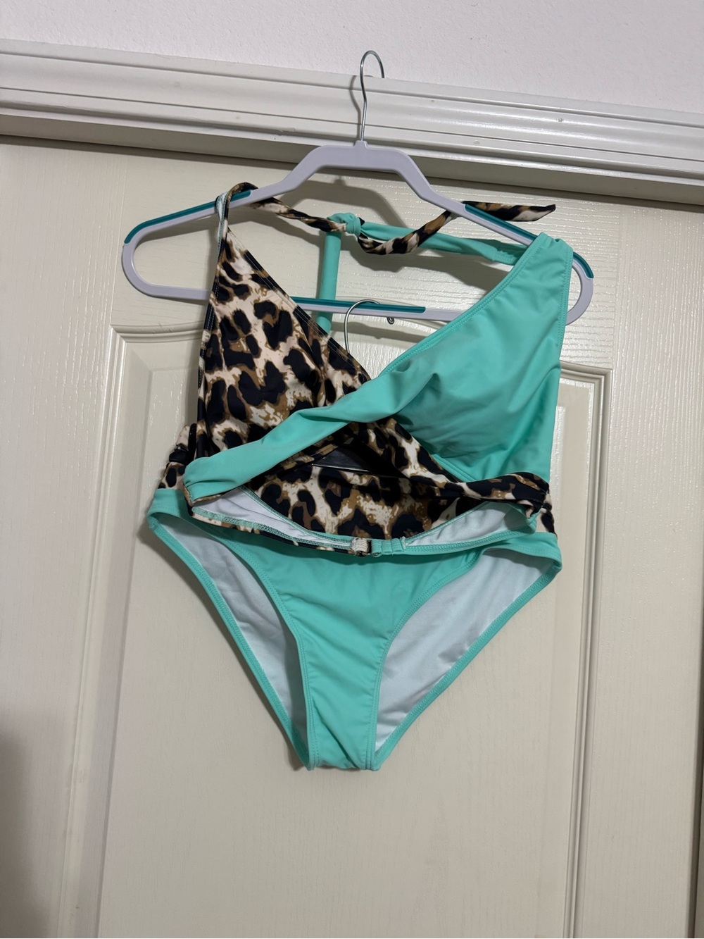 Aqua Leopard Print Two-Piece Swimsuit (NWOT)